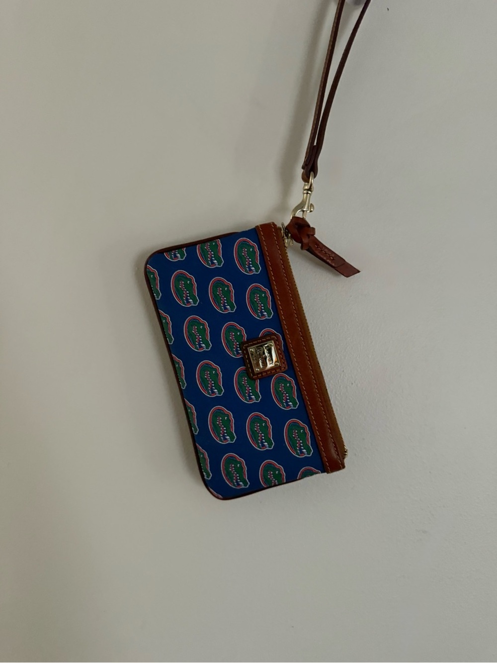 Dooney & Bourke Blue Gators Logo Continental wristlet with Brown Trim